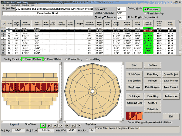 Segmented Project Planner main screen display